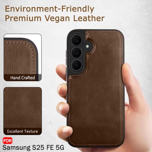 Image of TheGiftKart Genuine Leather Finish Back Cover Case for Samsung Galaxy S25 FE 5G | Shockproof Design | Camera & Screen Protection | Stunning Minimalist Design Back Case Cover for Samsung S25 FE (Brown)