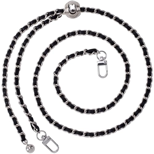 Joez Wonderful Silver Purse Chain Strap with Black Leather, 48" Adjustable Bag Chain Strap, Extra Long Thin Handbag Replacement for Shoulder Bag Crossbody by Joez Wonderful - Used condition - US$8.99
