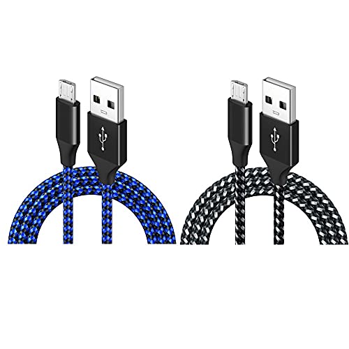 Lot de 2 câbles de charge PS4, manette PS4 Slim/Pro, nylon tressé extra long, câble de synchronisation de données micro USB 2.0 compatible avec PS4 Slim/Pro, téléphones Android (noir et bleu) Cover