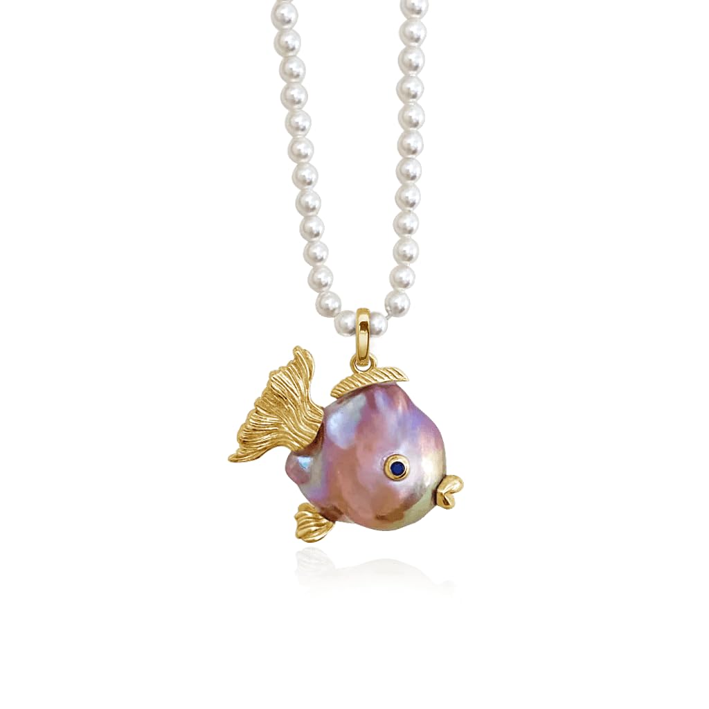 Hi Pearl Pesce 14 mm perle d'acqua dolce ciondolo collana per donna animale pesce bacio collana ciondolo gioielli regalo per donne ragazze (sigillo)
