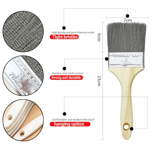 Image of HOKLNUSE Stainless Steel Wire Brush Set 4-Piece Cleaning Brushes with Wooden Handle for Rust and Paint Removal