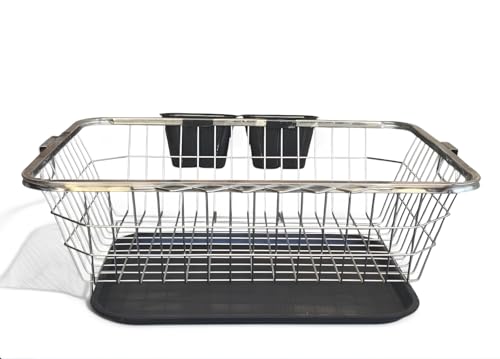 Image of Extra Large Stainless Steel Dish Drying Rack 60x47x23 cm - Heavy Duty Kitchen Countertop Utensil Stand with Detachable Drip Tray, Rust Proof Plate Bowl Drainer Basket