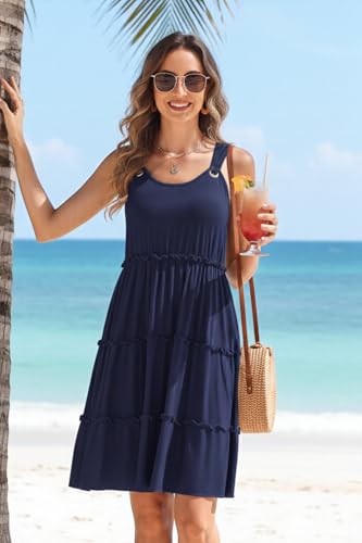 Image of ETCYY Sundresses for Women 2026 Vacation Swimsuit Cover Ups Boho Floral Beach Dress T-Shirts Tank Dresses