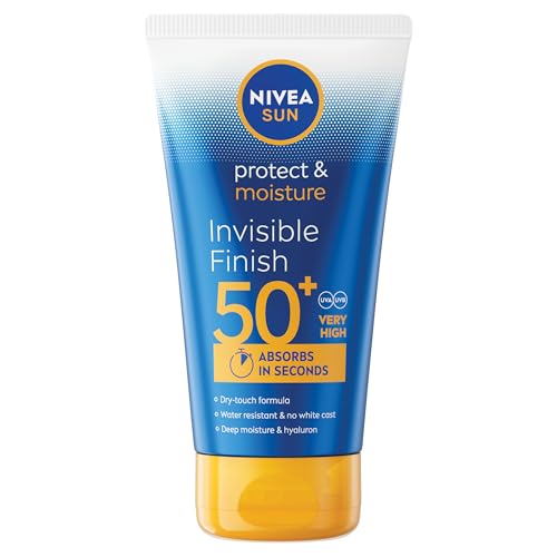 NIVEA SUN Protect & Moisture Invisible Finish Sun Cream SPF50+ (150 ml), Sun Lotion with Vitamin C and Hyaluron, 48H Moisture and Immediate UVA/UVB Protection, No White Cast Ultralight Formula