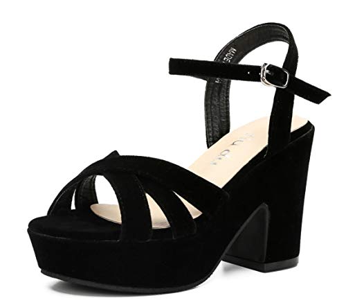 Women's Suede Platform Wedges Sandals Ankle Strap Dress Sexy Wedding Open Toe High Heeled Block Chunky Heel Shoes Pumps Black Suede Size US 8.5 CN39