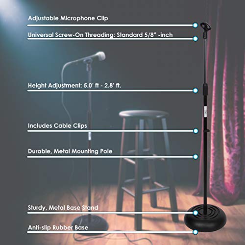 Pyle Professional Dynamic Vocal Microphone - Moving Coil Dynamic Cardioid Unidirectional Handheld Mi W/Microphone Stand - Universal Mic Mount With Heavy Compact Base, Height Adjustable #TOP5
