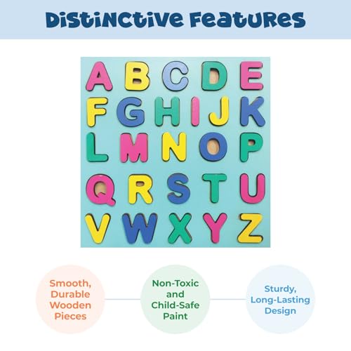 Image of Wooden Puzzle Set for Toddlers | Set of 3 - Alphabets, Numbers & Shapes | Montessori Educational Toys for 2+ Year Old Boys & Girls | Learning Puzzle Game for Kids