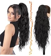 BARSDAR Black Brown Drawstring Ponytail Extension - 26 In Long Curly Wavy Ponytail Hair Extension...