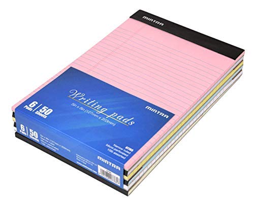 Image of Mintra Office Colorful Legal Pads - Includes 2 Blue, 2 Pink, and, 2 Green Writing Pads, Micro Perforated Lined Sheets, Ideal for Professional & Personal Use, 5 inchx8 inch Narrow Ruled, 6 pack Pastel Set 2