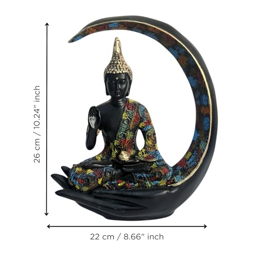 Image of eCraftIndia Multicolor Resin Blessing Buddha Statue Sitting On Half Moon Palm | Lord Buddha Idol for Home Decor Living Room Office | Showpiece Gift for Diwali Buddha Purnima Birthday