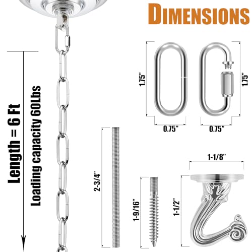Image of 6 Ft Heavy Duty Hanging Chain Kit for Lighting Fixture (Chrome) | for Lighting Fixture, Chandelier, Pendant, Lantern, Swag Lamp, Plant /Flower Basket, Bird Feeder