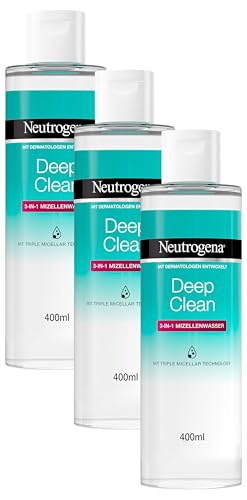 Neutrogena Deep Clean 3-in-1 Mizellenwasser (400 ml), parfümfreie Gesichtsreinigung ohne Alkohol, sanfter Make-Up Entferner ohne Reiben, für alle Hauttypen geeignet (Packung mit 3)