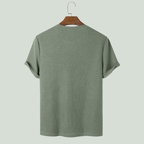 Image of London Hills Men's Waffle Textured T-Shirt | Solid Regular Fit Round Neck Half Sleeve Casual Wear Tee | Soft, Breathable & Lightweight Fabric