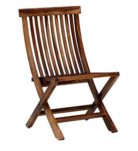 Image of WELL KNOWN Solid Sheesham Folding Chair for Living Room | Foldable 2 Chairs for Outdoor, Garden & Balcony, Natural Teak Finish Space-Saving Design Perfect for Modern Homes