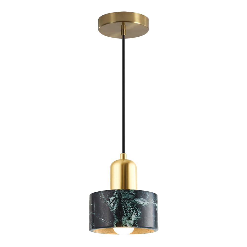 KBUUKYYXouy Marble Lampshade Hanging Light, Industrial Style Natural Stone Pendant Lamp, E26 Base Height Adjustable Chandelier, Restaurant Kitchen Island Balcony Decoration Fixtures