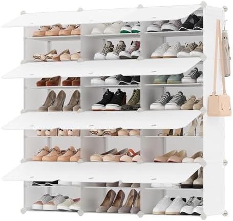 SONGMICS Schuhregal, schmal, Schuhschrank mit Türen 12 Fächern, Wolkenweiß | 30 x 40 x 30 cm pro Fach, Stahlrahmen, Kunststoff, DAMION Kollektion LPC040W02