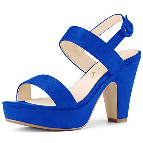 Allegra K Allegra K Women's Slingback Platform Deep Blue Chunky Heels Sandals - 9 M US