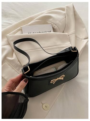 Women's Elegant Bowknot Zipper Handbags PU Leather Small Underarm Shoulder Bag Casual Purse4