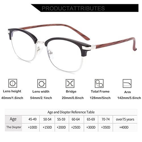 Męskie fotochromowe okulary przeciwsłoneczne, modne, progresywne, wieloogniskowe okulary do czytania z drewnianym ramieniem (rozmiar: 1,25 x)
