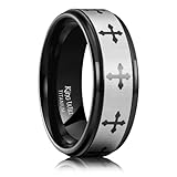 King Will 8mm Black Tungsten Rings for Men Mens Two-Tone Cross Bible Ring Male Religious Faith Wedding Band Brushed Finish Stepped Edge Comfort Fit Durable, Size 14