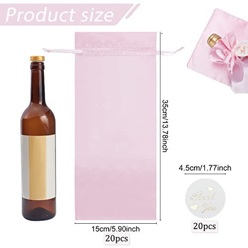 Pligreat 20 Pcs Satin Wine Bags Pink Wine Gift Bags With Drawstrings And Tags, Wine Bottle Bags Reusable Covers For Wedding, Birthday, Dinner Party, Christmas Congrats Gift Bags, Wine Wrapping Bags #TOP3
