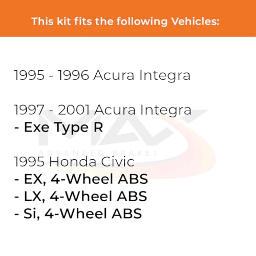Image of Max Advanced Brakes Front Brake Kit Compatible With 1995 Honda Civic EX LX 4-Wheel ABS Compatible With Acura Integra Replacement Geomet Coated OE Disc Brake Rotors and Ceramic Brake Pads