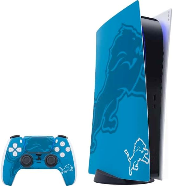 Skinit Decal Gaming Skin Compatible with PS5 Bundle - Officially Licensed NFL Detroit Lions Black & White Design