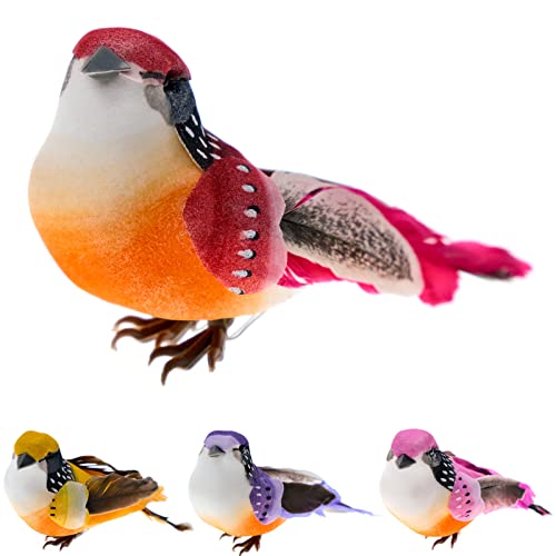 MEIYAXINWIN 4 Piezas de decoración de pájaros con Clip, diseño de pájaro de Plumas Coloridas, Pluma de Espuma, pájaros, minifigura Decorativa para Manualidades, decoración de Fiesta de Primavera Cover
