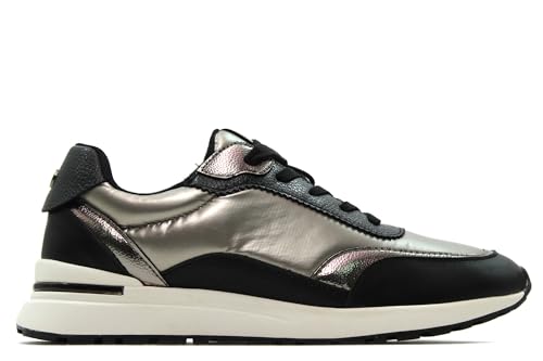 XTI - Zapatilla Sneakers Deportiva,bamabas de Cordones,Suela de Goma,Tela,con Brillo, para: Mujer Color: Negro Talla:37