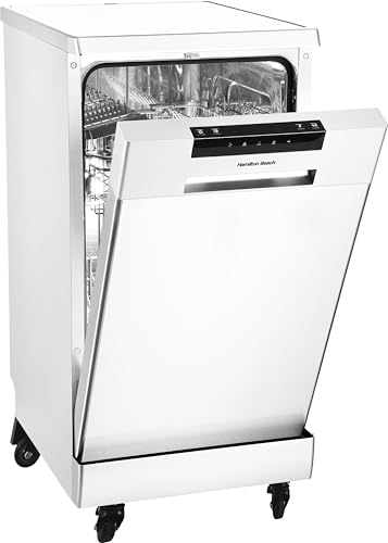 Image of HAMILTON BEACH HBDW1922 Portable Dishwasher with Wheels, 19in Wide, 8 Place Settings Capacity, White