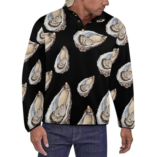 Seafood Oyster Long Sleeve Shirt Casual Stand-Collar Sweatshirts for Men 1/4 Button Up Pullover Polo Sweaters