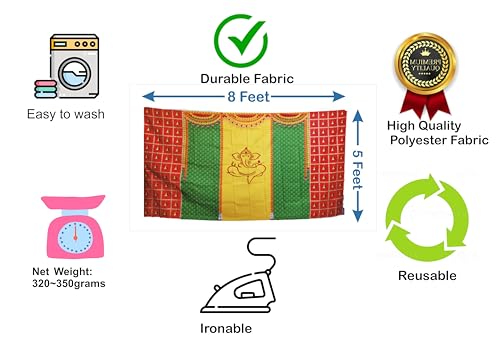 Image of IGH Ganesh Backdrop Cloth for Pooja Decoration-Traditional Festival Fabric (Size-5x8 Feet) - Perfect for Background Decoration and Festivals (Multicolor 2)