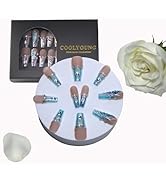 COOLYOUNG Coffin Press On Nails, French Tip Nails, Baby Do Not Cry, Handmade and Reusable, Butter...