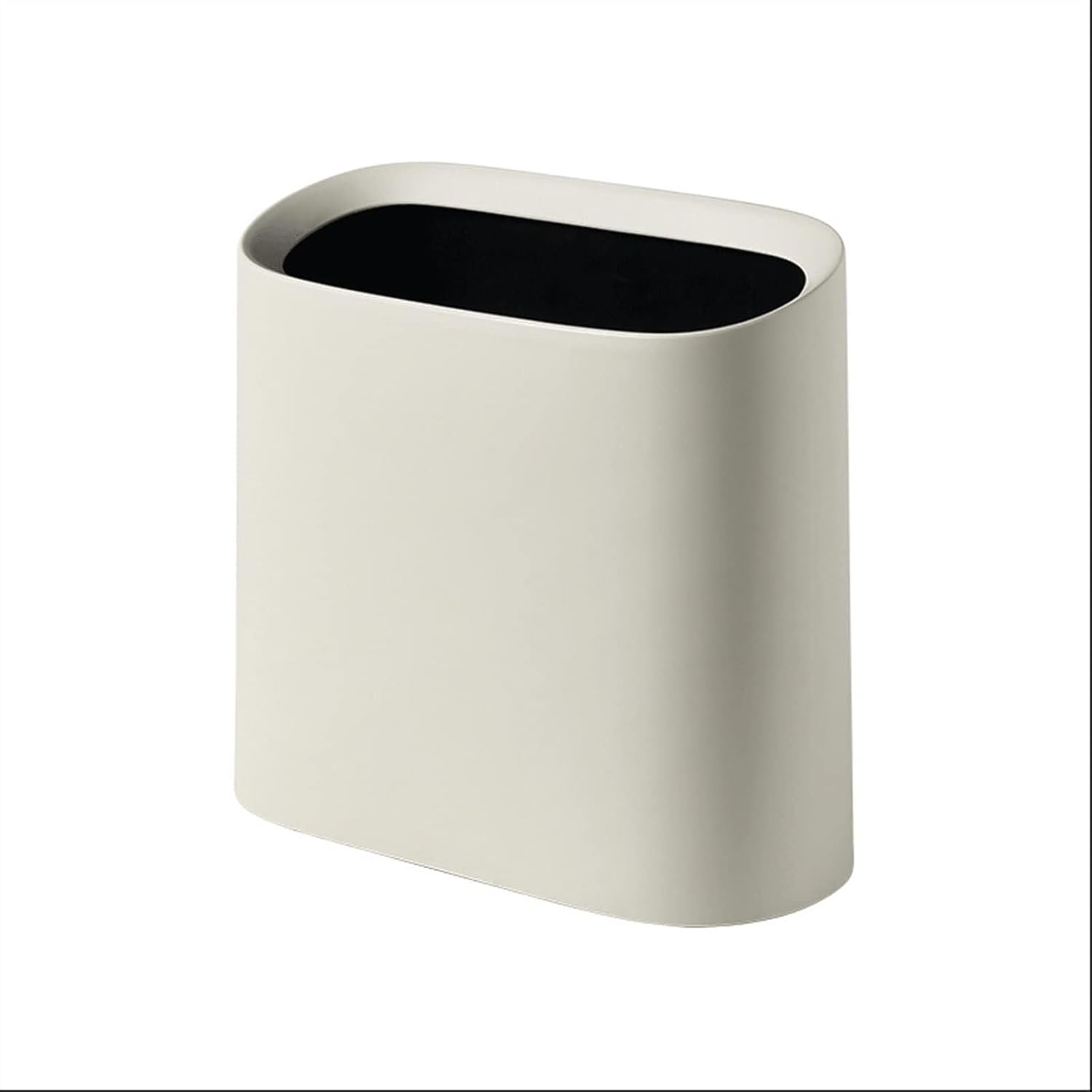 Oval Plastic Garbage Recycling Bin 10L, Uncovered Household Trash Can for Kitchen, Office, Living Room, Bedroom – Double-Layer Design, Grey(Beige)
