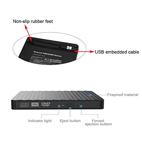 External USB3.0 CD DVD Drive,Xglysmyc Ultra thin Portable CD DVD +/-RW Reader Writer Burner Player for Laptop Desktop PC Mac Support Mac OS Windows 10/8/7/XP/Vista With High Speed Data Transfer(Black) - Thumbnail 4