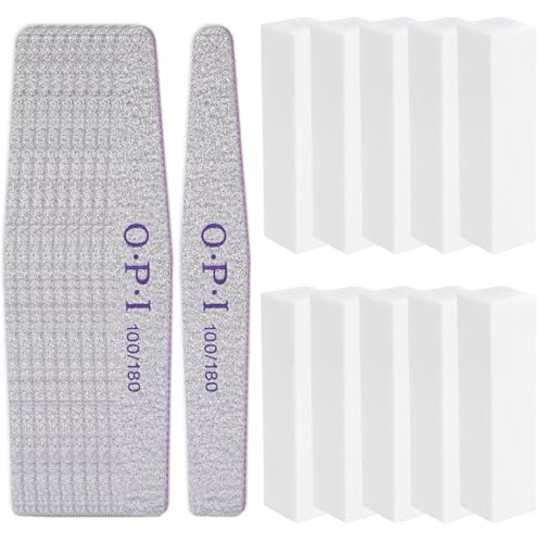 KIRZAX Lot de 10 Pièces - Limes à Ongles Professionnelles 100/180 Double Face + 10 Blocs Polissoirs Lavables, Gel Grain Pour la Manucure,Utilisation à Domicile et Salon