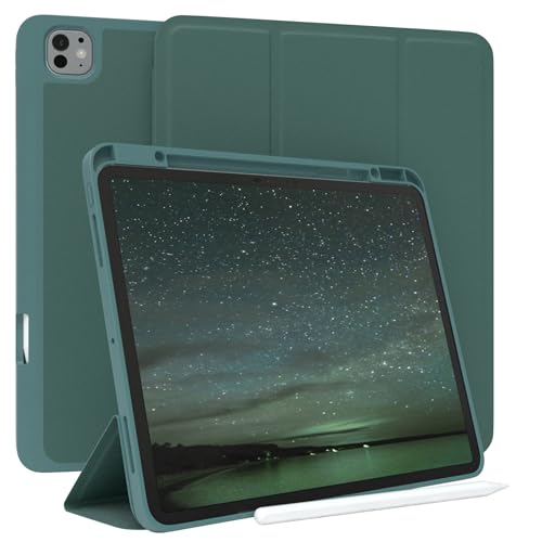 Étui iPad Pro 13" 2024 premium EAZY CASE, housse touchpen en vert nuit élégant