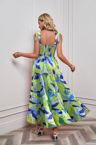 Image of kinstell Women's Summer Boho Spaghetti Strap Square Neck Ruffle Casual Flowy Long Dress Beach Swing Party Maxi Dress