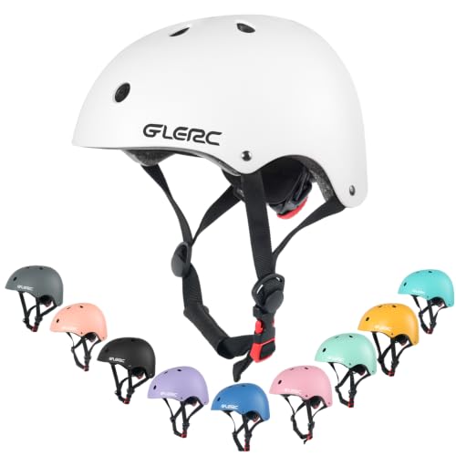 Glerc Kask rowerowy dla dzieci dla chłopców i dziewczynek w wieku 3-8 lat, akcesoria rowerowe dla dzieci, kask rowerowy dla dzieci odporny na uderzenia i wstrząsy, S, biały
