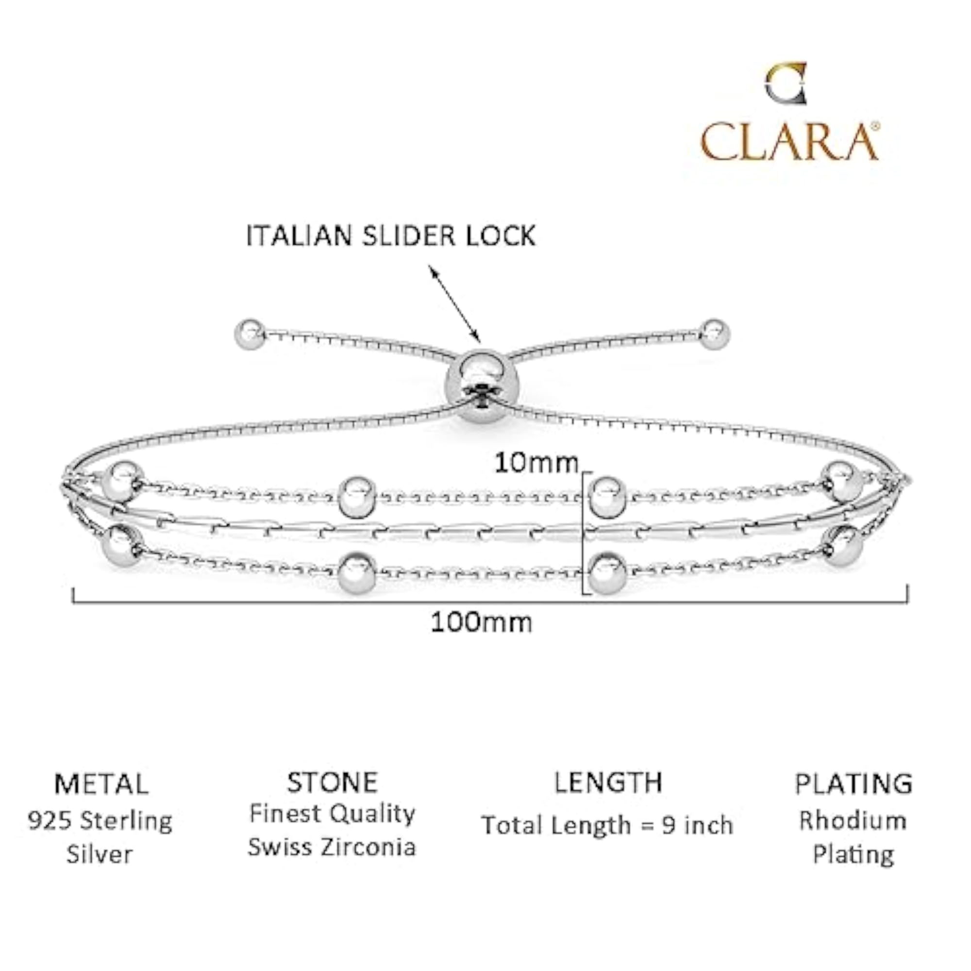 925 Silver Adjustable Chain Bracelet, Anti Tarnish