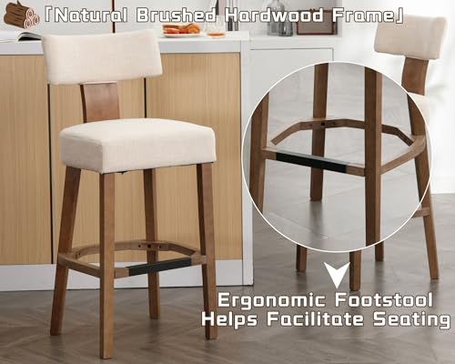 Farmhouse-30-Extra-Tall-Bar-Stools-Set-of-2-Modern-Counter-Height-Barstools-with-Backs-Rustic-Wood-Bar-Stools-Linen-Upholstered-Counter-Chairs-Kitchen-Island-Stool-Chairs-with-Wood-Frame-Beige Farmhouse 30 Extra Tall Bar Stools Set of 2 Modern Counter Height Barstools with Backs Rustic Wood Bar Stools Linen Upholstered Counter Chairs Kitchen Island Stool Chairs with Wood Frame Beige