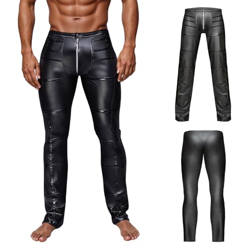 Men's Faux Leather Pants Slim Fit Casual Trousers for Party Nightclub Motorcycle Riding Punk Rock Fashion Stylish2