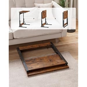 Tatub Folding TV Tray Table 24 Wide C Shaped End Table for Couches Small Sofa Side Laptop Desk with Metal Frame for Living Room Bedroom Rustic Brown