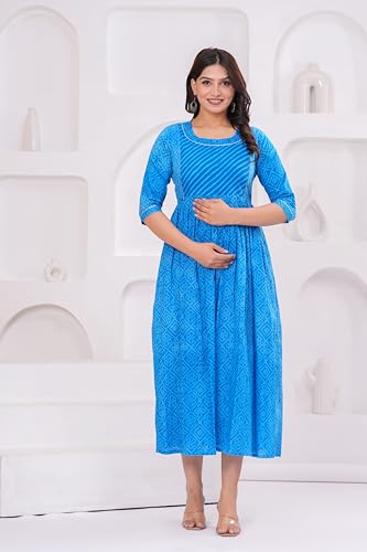 Image of Stylish Women's Pure Cotton All Over Printed Kurti Gown, Maternity Dress, and Feeding Dress - Comfortable and Elegant Maternity Wear for Women