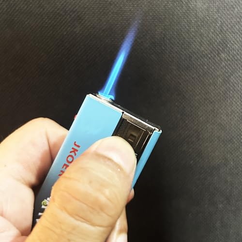 Image of Windproof Jet Flame Refillable Slide Button Cigarette Lighter Pocket Lighter (Blue-Black)