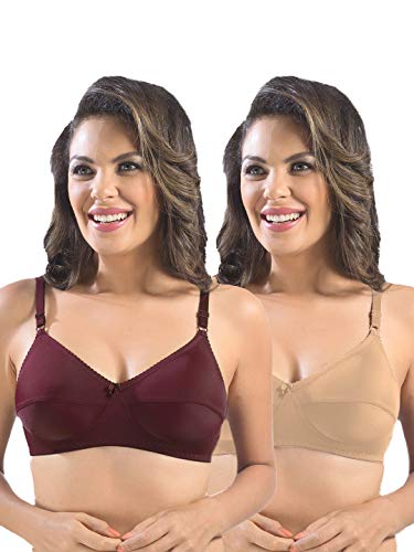 Image of SONARI Womens Cotton Everyday Bra | Non Padded, Wire Free, Comfortable Bra with Seamed Cups | Medium Coverage, Hook and Eye Closure for Everyday Wear | Adjustable Strap for a Customized Fit - Loreal