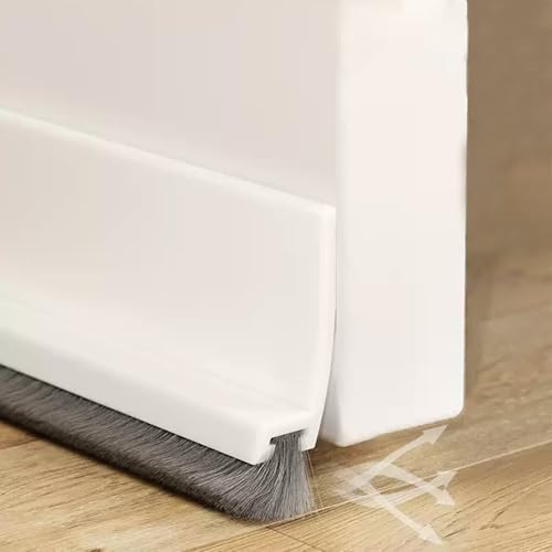 Cotensta 100cm Zugluftstopper Weiß Dichtungsband für Türen (White) | Bodenabdichtung mit Bürste, Selbstklebende Tür Türdichtung, Türdichtung Türbürste Abdeckleisten Bürstendichtung