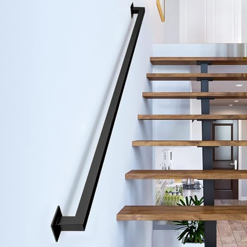 Gorssen 460cm Handlauf Eisen,Handlauf für Treppen Schwarz | Handfußgeländer Sicherheitsgeländer Türgriff Treppengeländer Halter mit Halterungen - Komplettset - Metall Eisen