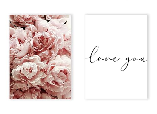 Art mural floral pivoines et citation d'amour : affiche nordique moderne pour salon