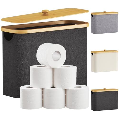 Lifewit Contenitore Carta Igienica, Cesto Porta Carta Igienica, Portarotoli Carta Igienica Scorta con Coperchio in Bambù, Organizer Bagno, Cestino Portaoggetti, Scatola, Grigio Scuro